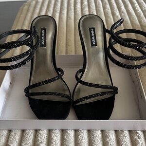 Nine West Black Rhinestone Strappy Heels